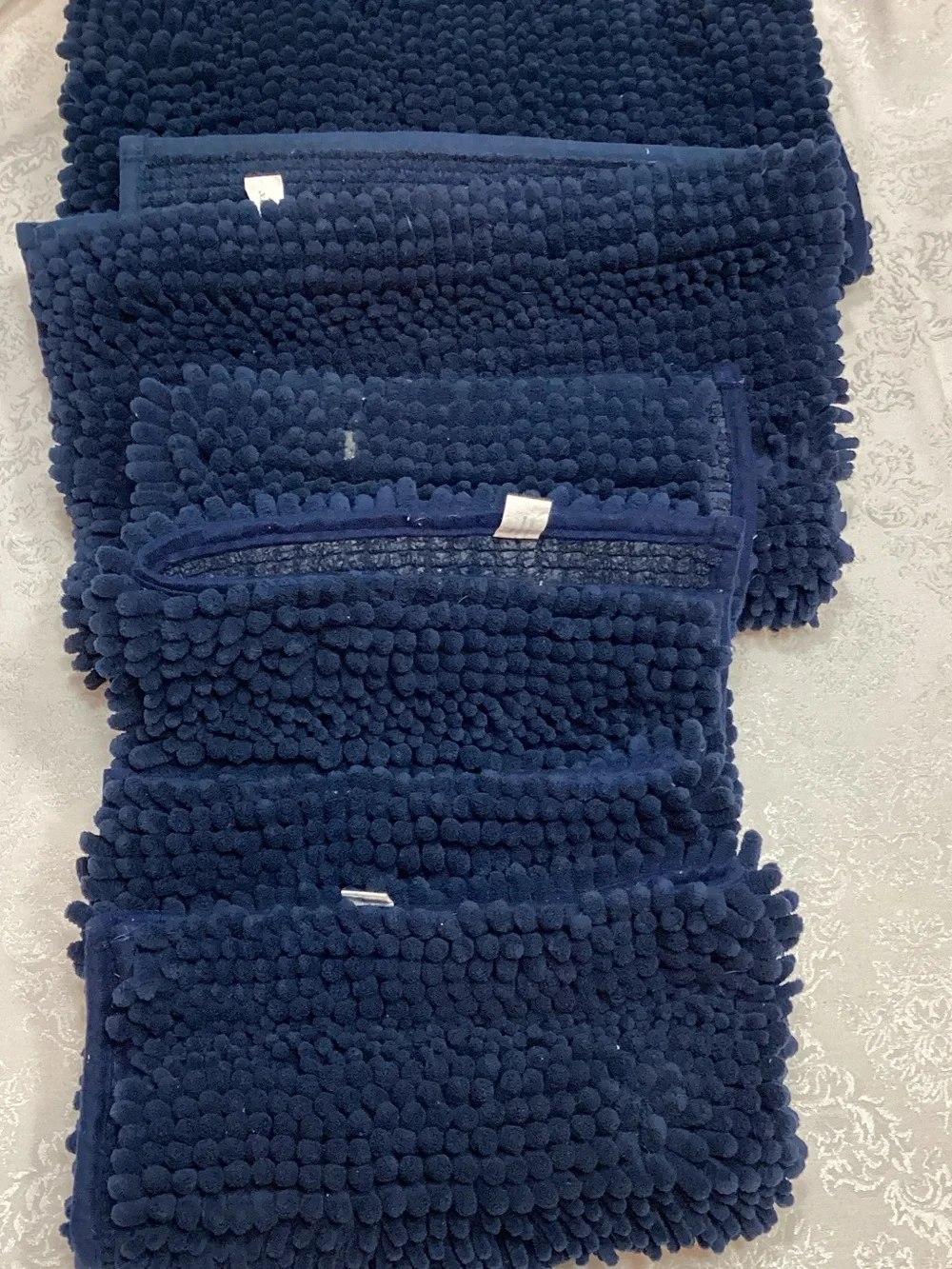 Navy Chenille Bath Rug Set - Plush Shag Texture